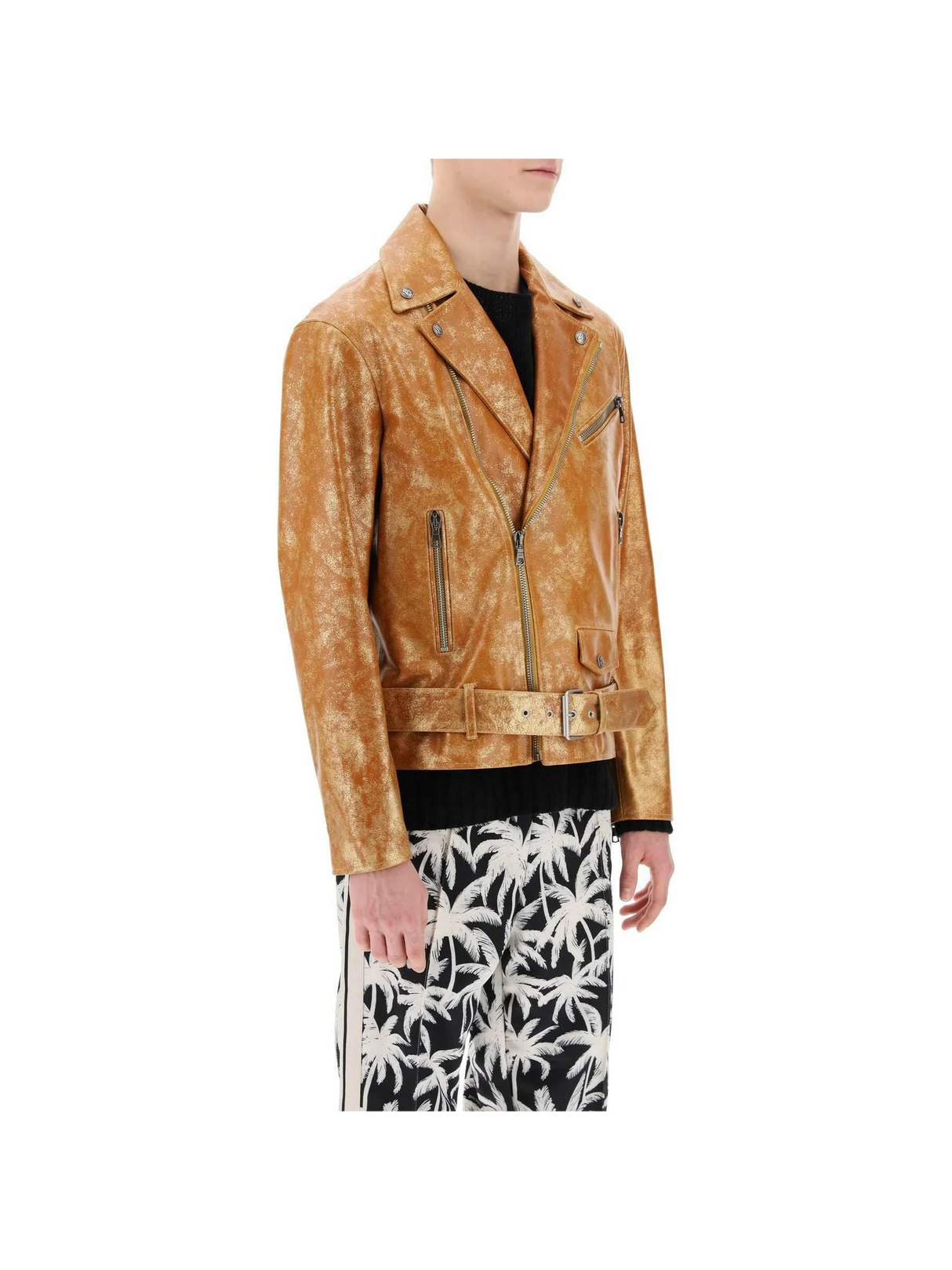 Pa City Biker Jacket In Laminated Leather PALM ANGELS JOHN JULIA.