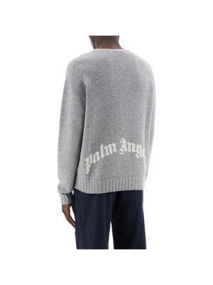 Wool-Blend Curved Intarsia Logo Crewneck Sweater.