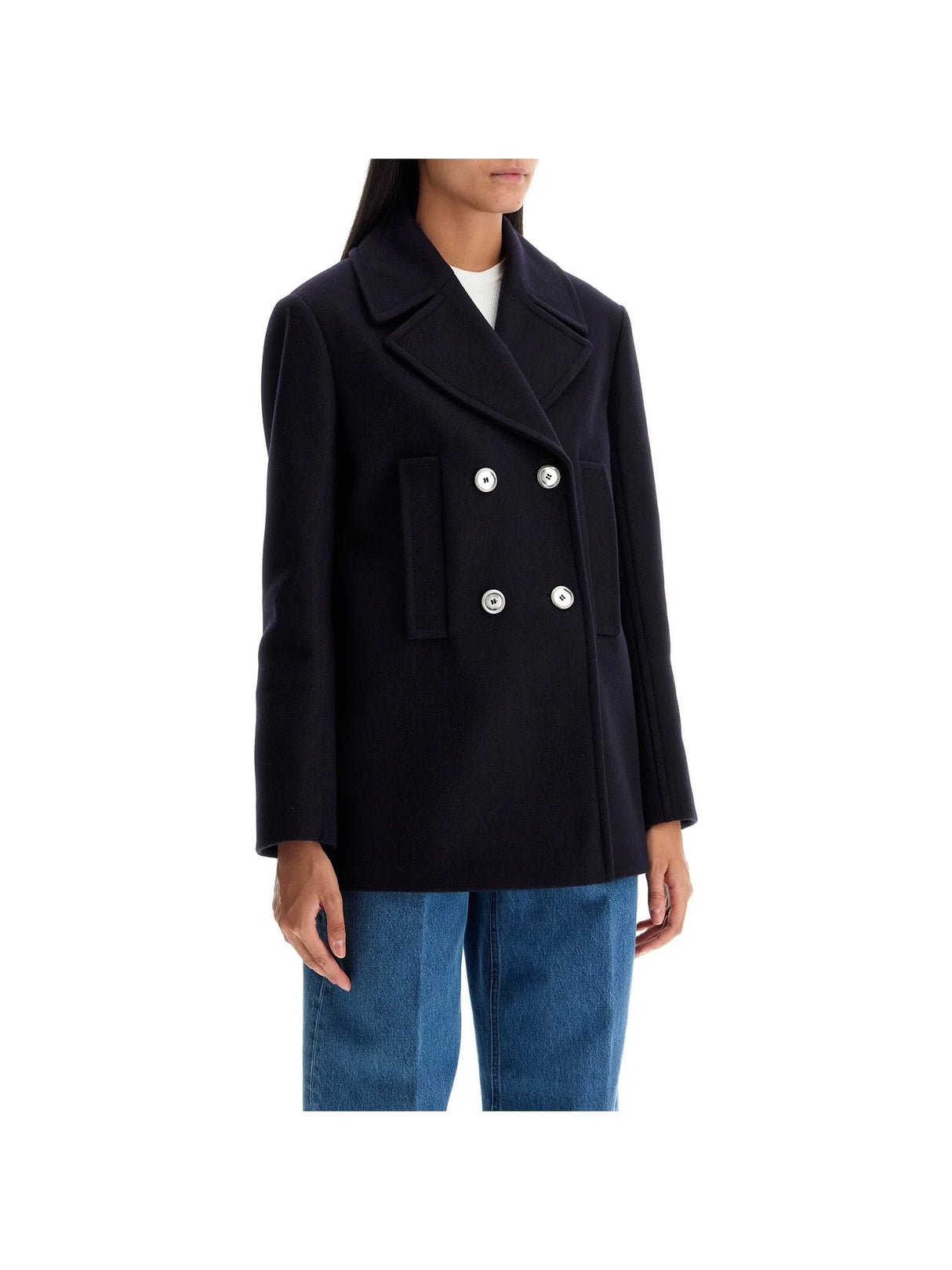 Double-Breasted Wool Caban Coat-PINKO-JOHN JULIA