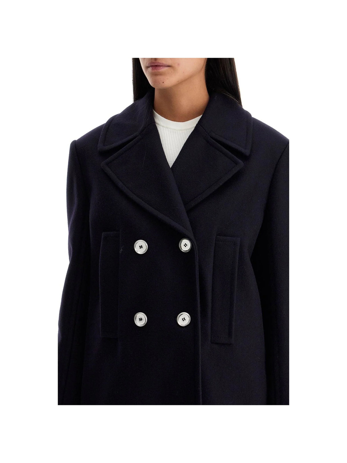 Double-Breasted Wool Caban Coat-PINKO-JOHN JULIA