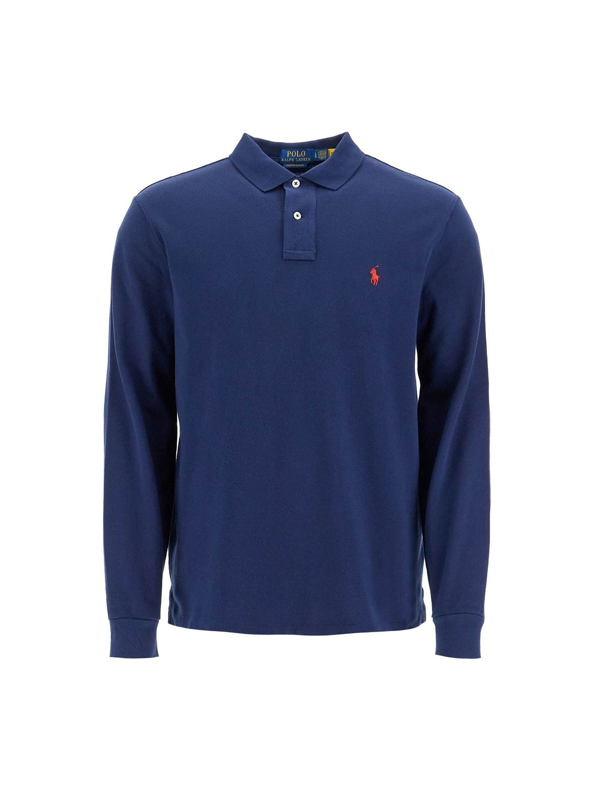 Long-Sleeved Cotton Piqué Polo Shirt Contrast Embroidered Pony