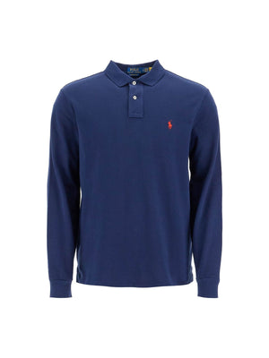 Long-Sleeved Cotton Piqué Polo Shirt Contrast Embroidered Pony