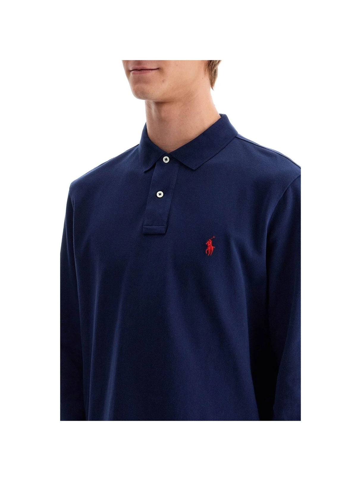 Long-Sleeved Cotton Piqué Polo Shirt Contrast Embroidered Pony - Men > Clothing > T-Shirts and Sweatshirts > Polo shirts