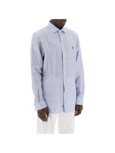 Royal White and Blue Striped Slim-Fit Linen Shirt POLO RALPH LAUREN JOHN JULIA.