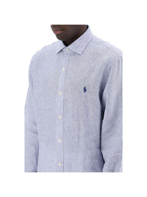 Royal White and Blue Striped Slim-Fit Linen Shirt POLO RALPH LAUREN JOHN JULIA.