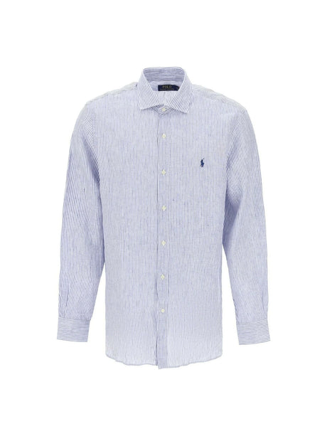 Royal White and Blue Striped Slim-Fit Linen Shirt POLO RALPH LAUREN JOHN JULIA.