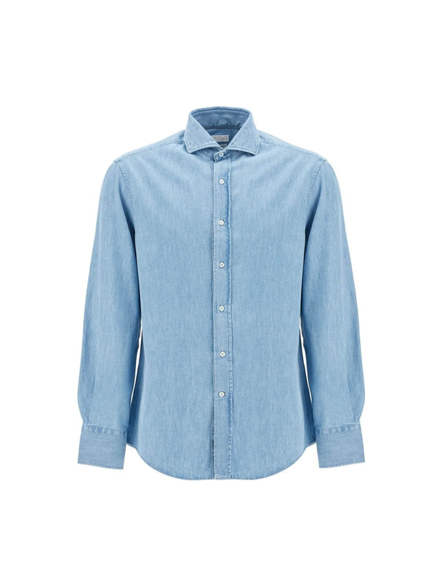 BRUNELLO CUCINELLI-Lightweight Slim Fit Denim Shirt -JOHN JULIA.