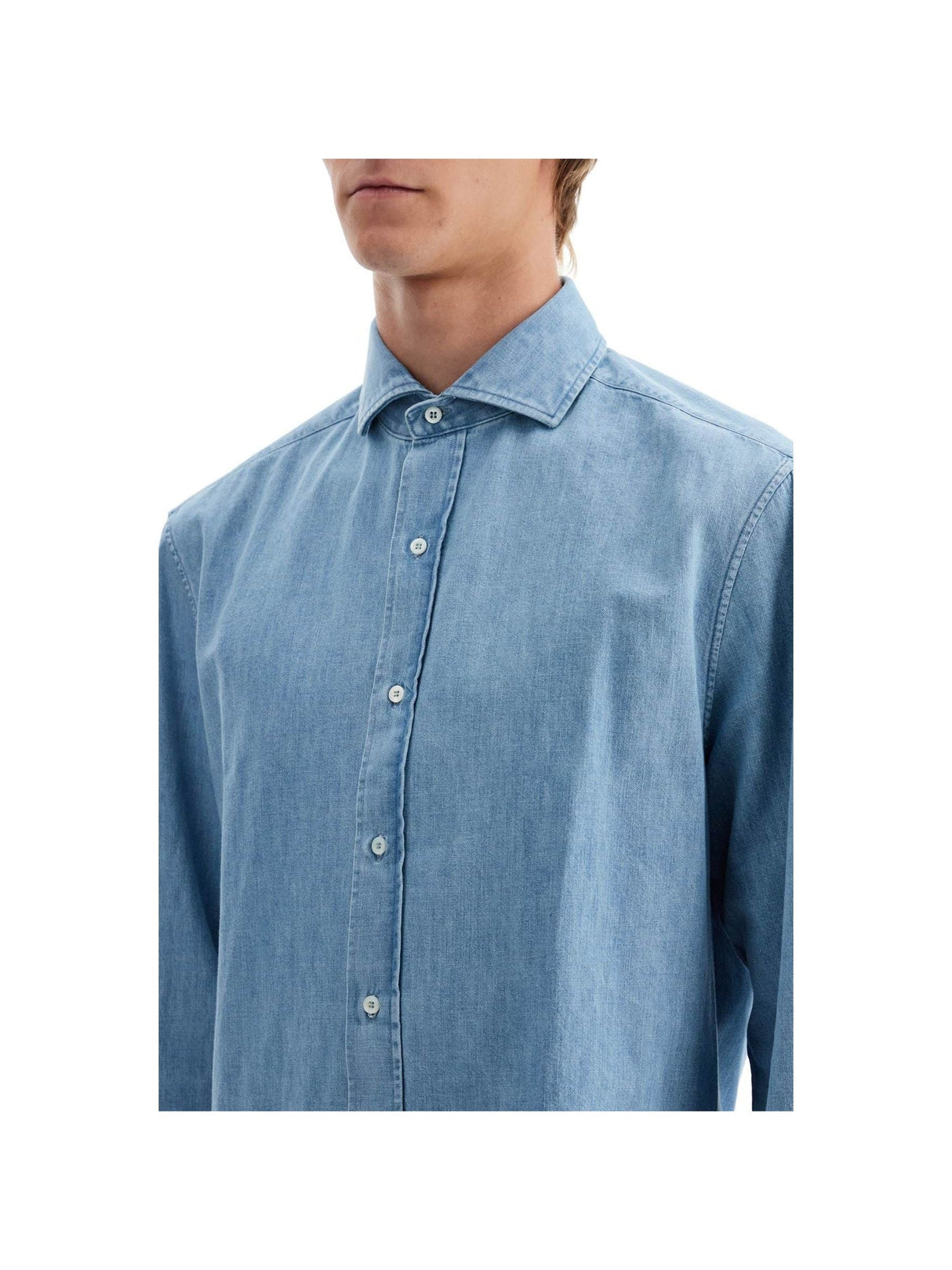 BRUNELLO CUCINELLI-Lightweight Slim Fit Denim Shirt -JOHN JULIA.