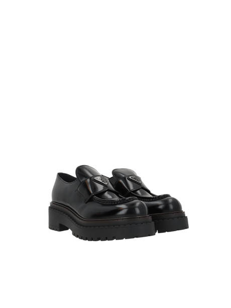 Chocolate Brushed Leather Loafers-PRADA-JOHN JULIA