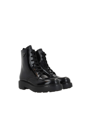 Diapason Brushed Leather Combat Boots-PRADA-JOHN JULIA