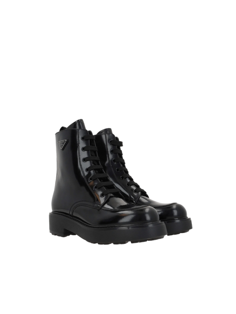 Diapason Brushed Leather Combat Boots-PRADA-JOHN JULIA