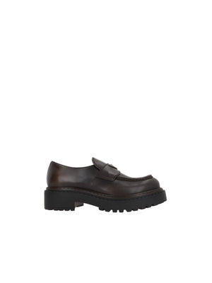 Double Chocolate Leather Loafers-PRADA-JOHN JULIA