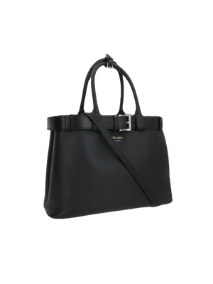 Grainy Leather Buckle Large Handbag-PRADA-JOHN JULIA