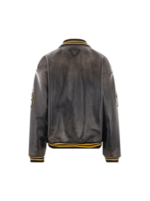 Leather Oversize Bomber Jacket-PRADA-JOHN JULIA