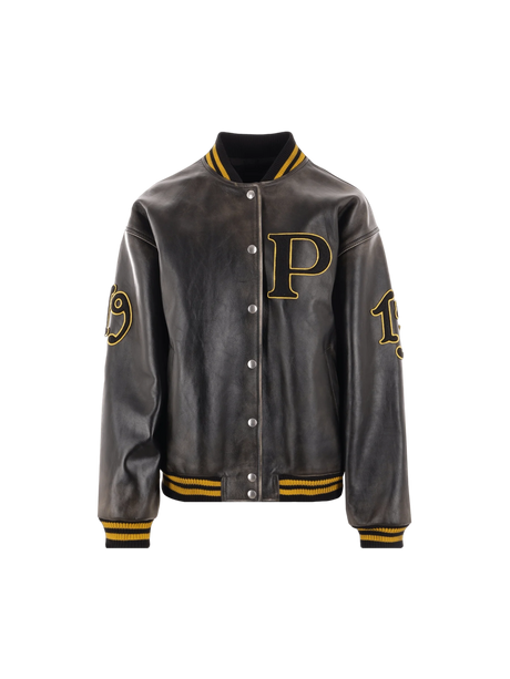 Leather Oversize Bomber Jacket-PRADA-JOHN JULIA