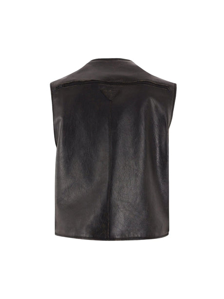 Leather Sleeveless Jacket-PRADA-JOHN JULIA