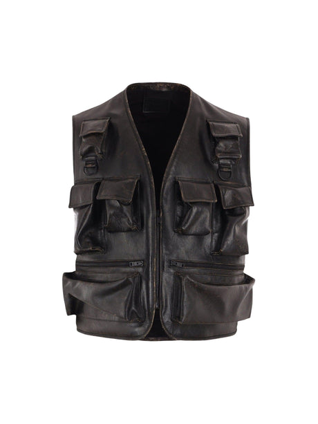 Leather Sleeveless Jacket-PRADA-JOHN JULIA