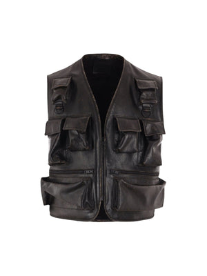 Leather Sleeveless Jacket-PRADA-JOHN JULIA