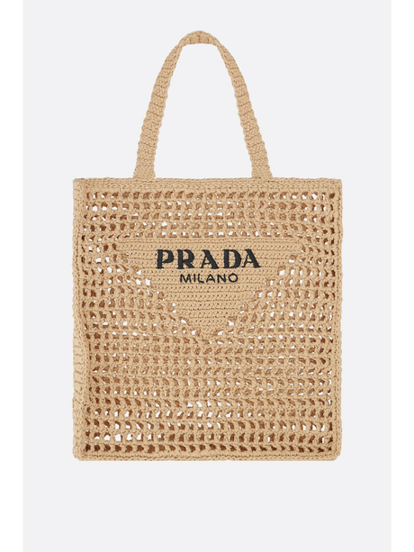 Logo Embroidered Raffia Tote-Prada-JOHN JULIA