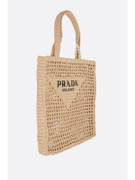 Logo Embroidered Raffia Tote-Prada-JOHN JULIA