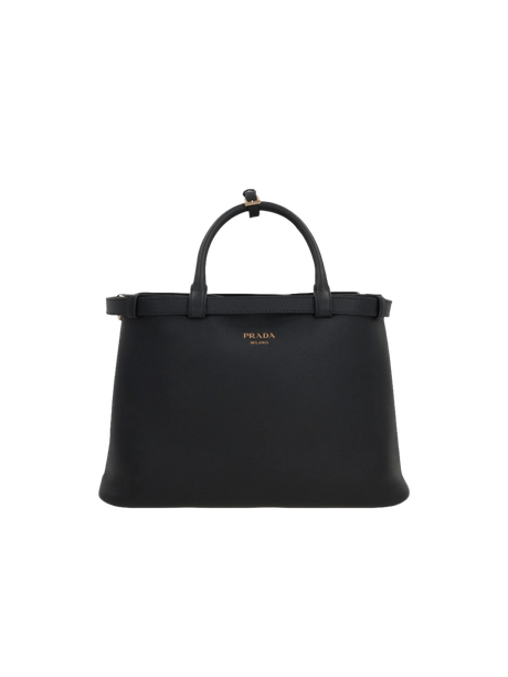 Medium Grainy Leather Buckle Handbag-PRADA-JOHN JULIA