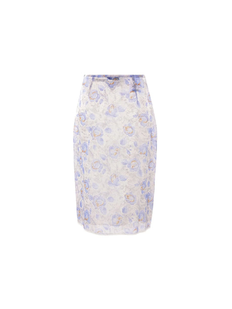 Peony Print Nylonette Pencil Skirt-PRADA-JOHN JULIA