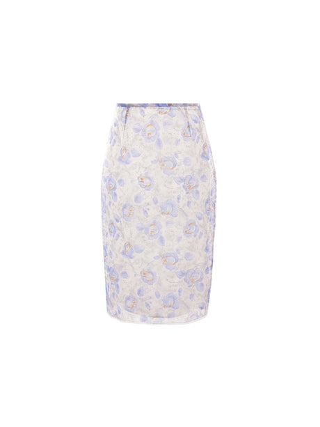 Peony Print Nylonette Pencil Skirt-PRADA-JOHN JULIA