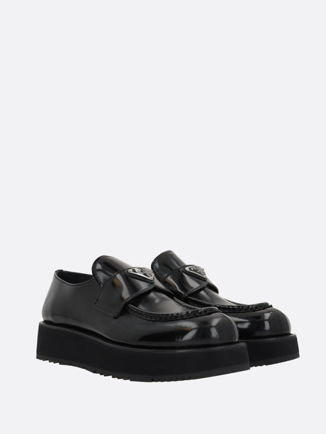 Brushed Leather Flatform Loafers-Prada-JOHN JULIA