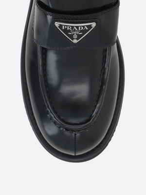 Brushed Leather Flatform Loafers-Prada-JOHN JULIA