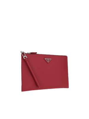 Saffiano Leather Logo-Detailed Clutch-PRADA-JOHN JULIA