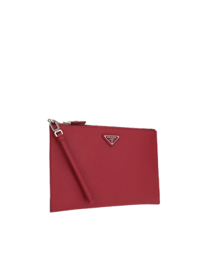 Saffiano Leather Logo-Detailed Clutch-PRADA-JOHN JULIA