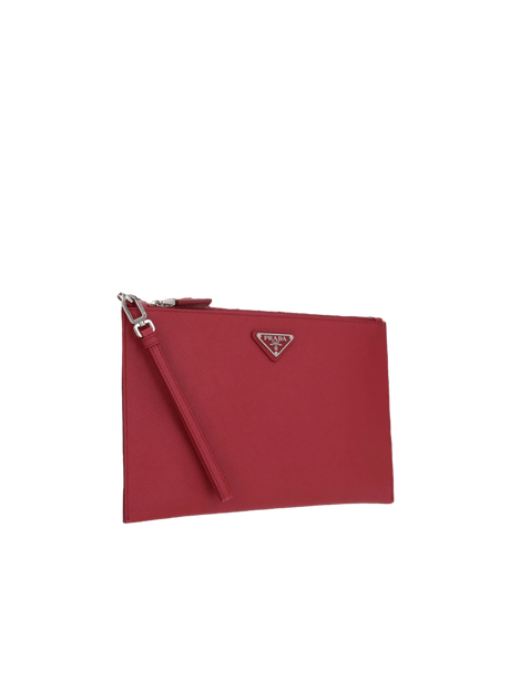 Saffiano Leather Logo-Detailed Clutch-PRADA-JOHN JULIA