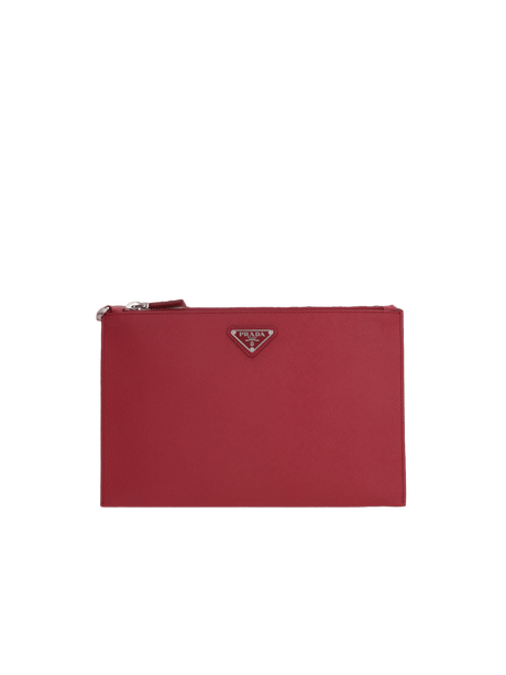 Saffiano Leather Logo-Detailed Clutch-PRADA-JOHN JULIA