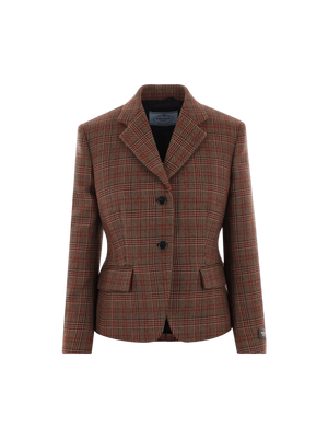 Single-breasted Prince Of Wales Wool Jacket-PRADA-JOHN JULIA