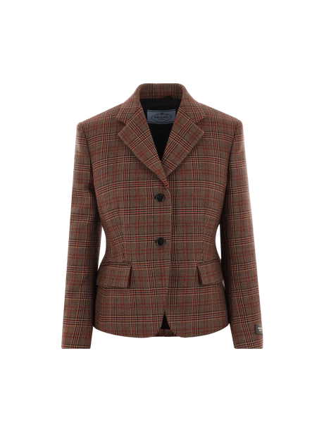 Single-breasted Prince Of Wales Wool Jacket-PRADA-JOHN JULIA