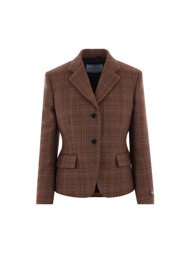 Single-breasted Prince Of Wales Wool Jacket-PRADA-JOHN JULIA