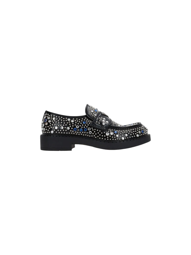 PRADA-Stud And Crystal-embellished Brushed Leather Loafers-JOHN JULIA