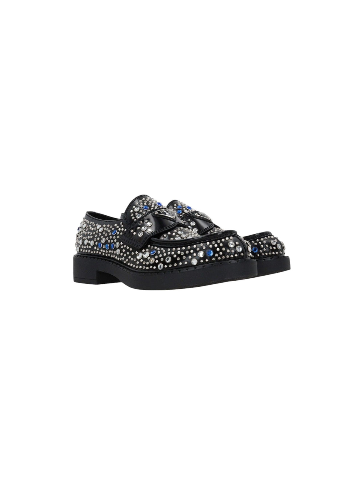 PRADA-Stud And Crystal-embellished Brushed Leather Loafers-JOHN JULIA