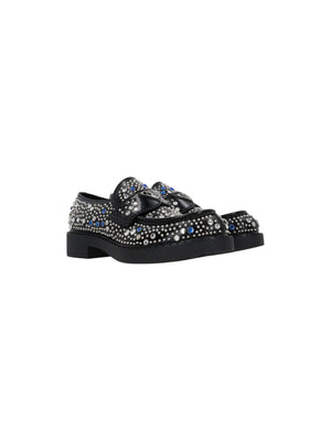 PRADA-Stud And Crystal-embellished Brushed Leather Loafers-JOHN JULIA