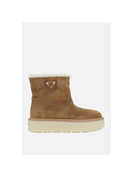 Suede Shearling Flatform Boots-PRADA-JOHN JULIA