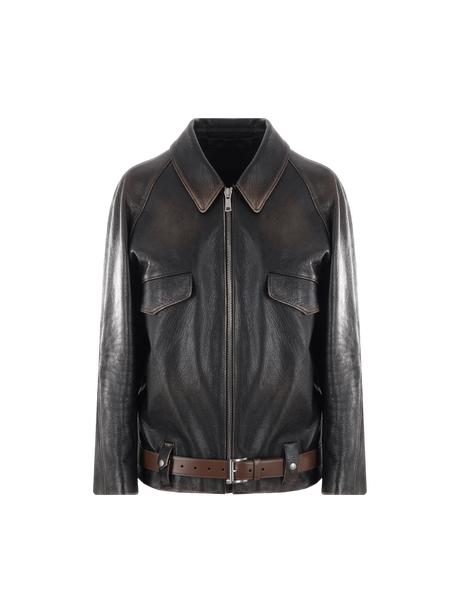 Vintage Leather Full-zip Jacket-PRADA-JOHN JULIA