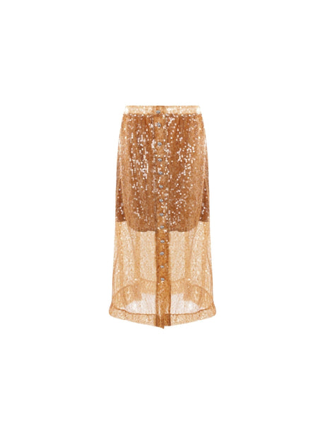 RABANNE-Sequinned Mesh Midi Skirt-JOHN JULIA