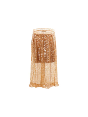 RABANNE-Sequinned Mesh Midi Skirt-JOHN JULIA