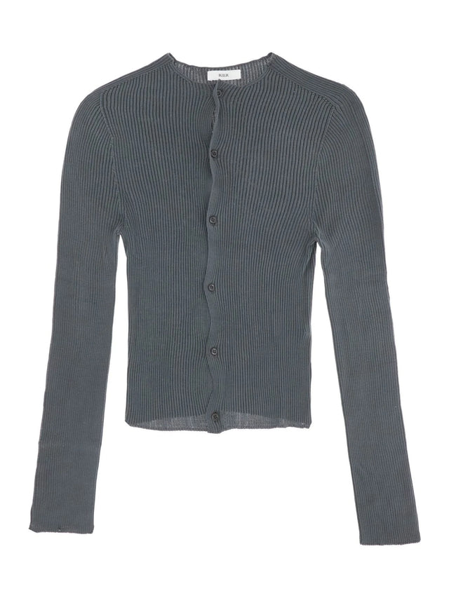 Fitted Ribbed Silk Cardigan With