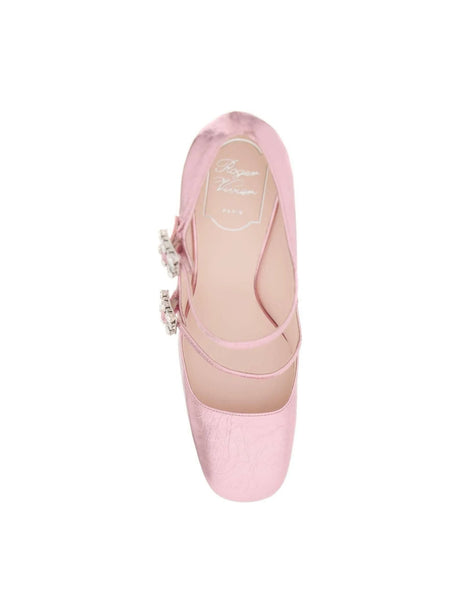 Metallic Pink Mini Très Vivier Strass Buckle Babies Leather Pumps ROGER VIVIER JOHN JULIA.