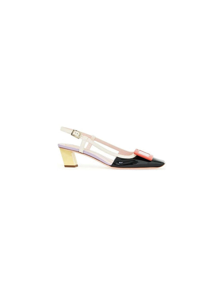 Patent Belle Vivier Covered Buckle Slingback Pumps.