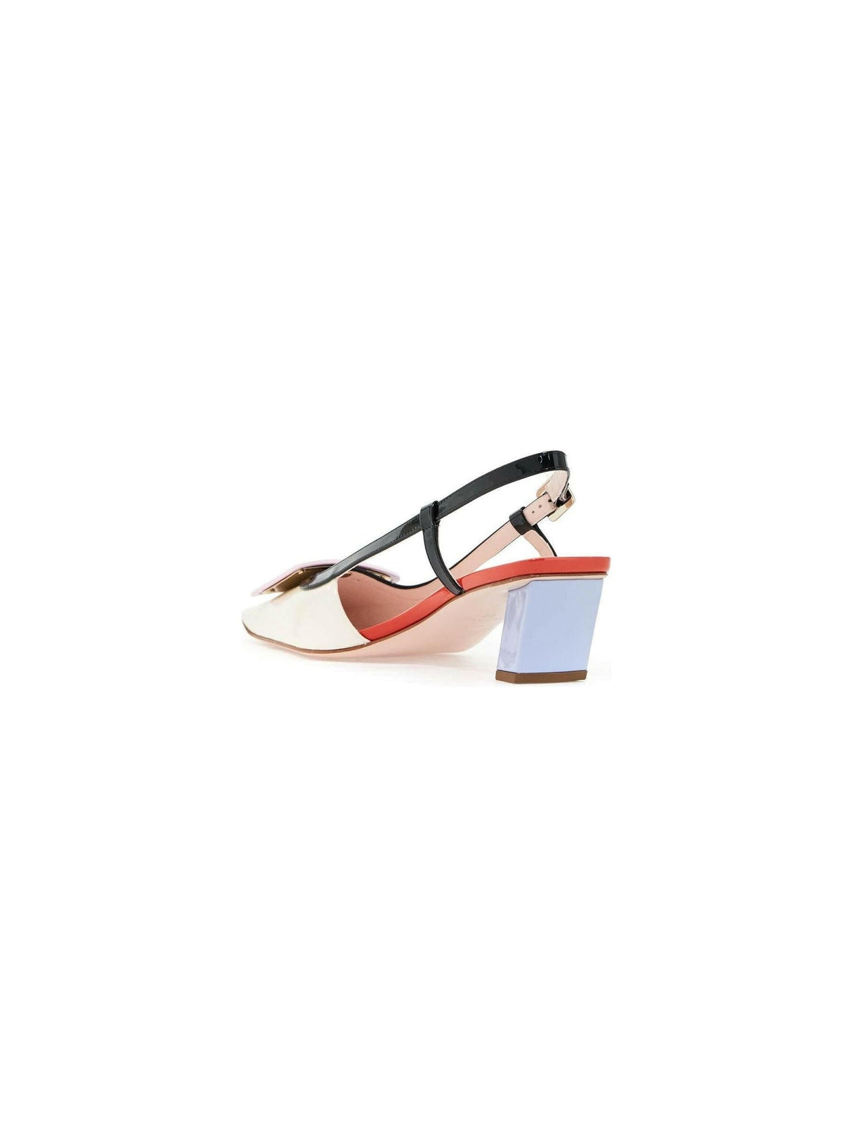 Patent Belle Vivier Covered Buckle Slingback Pumps.