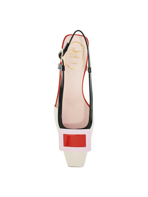 Patent Belle Vivier Covered Buckle Slingback Pumps.