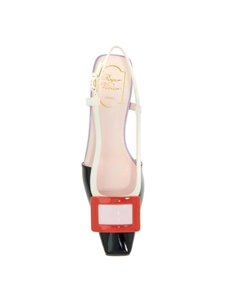 Patent Belle Vivier Covered Buckle Slingback Pumps.