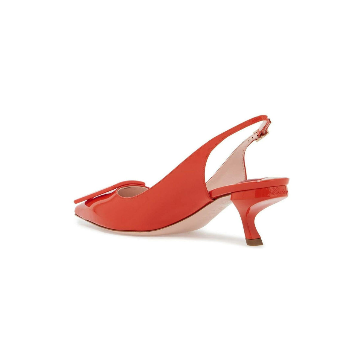 Patent Virgule Lacquered Buckle Slingback Pumps.